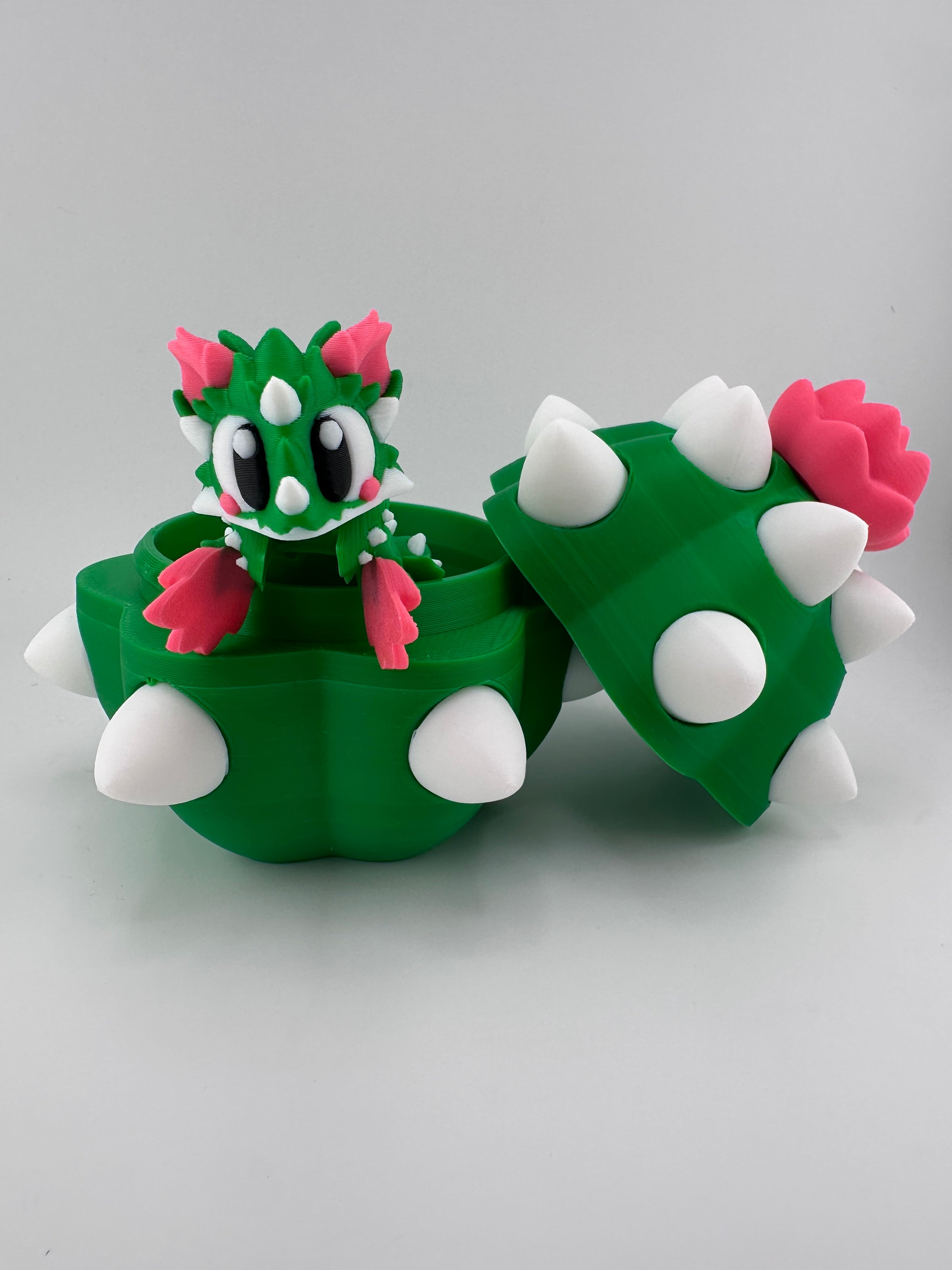 Cactus Dragon and Egg Set 3D Print Figurine and Container
