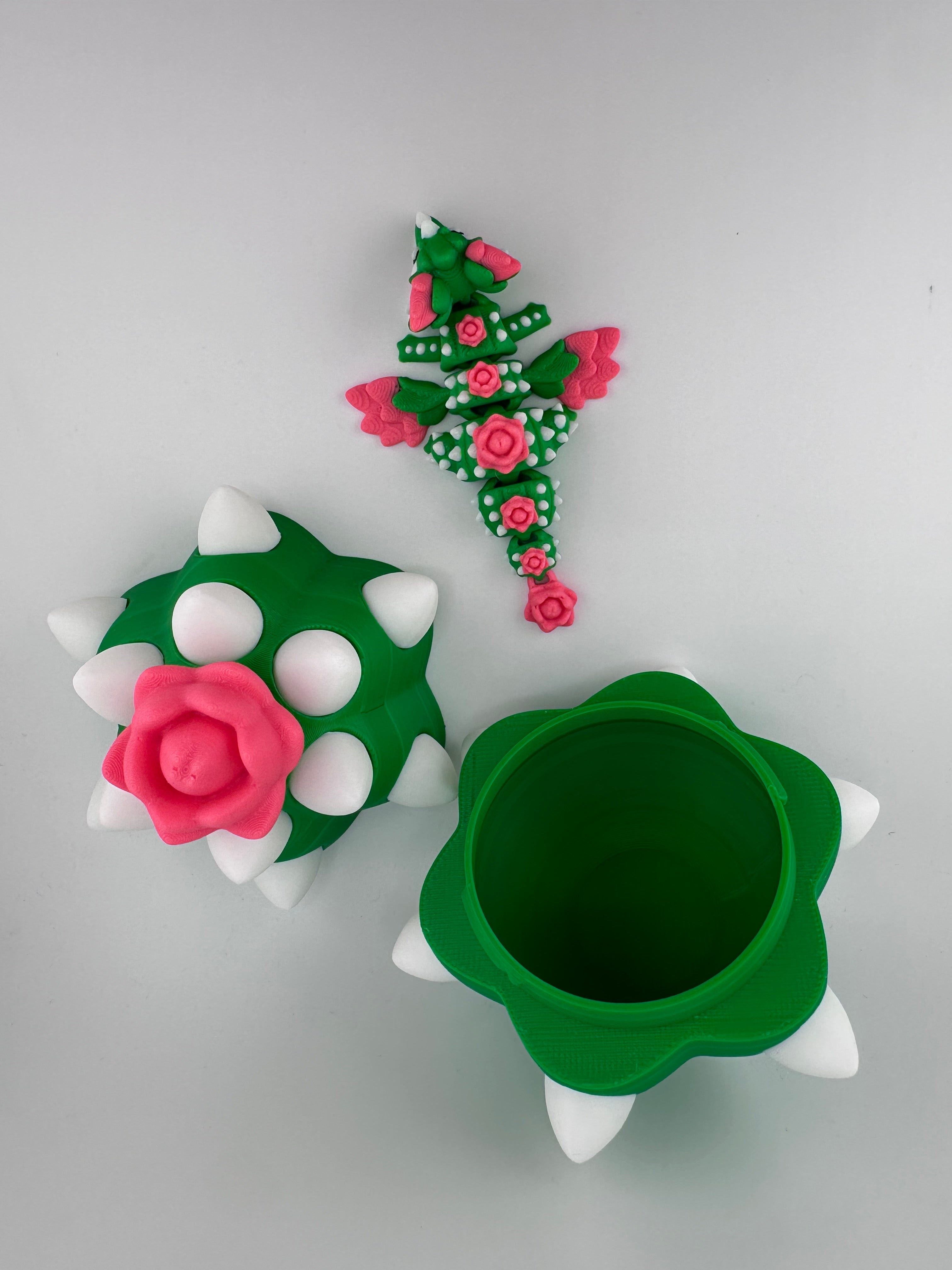 Cactus Dragon and Egg Set 3D Print Figurine and Container