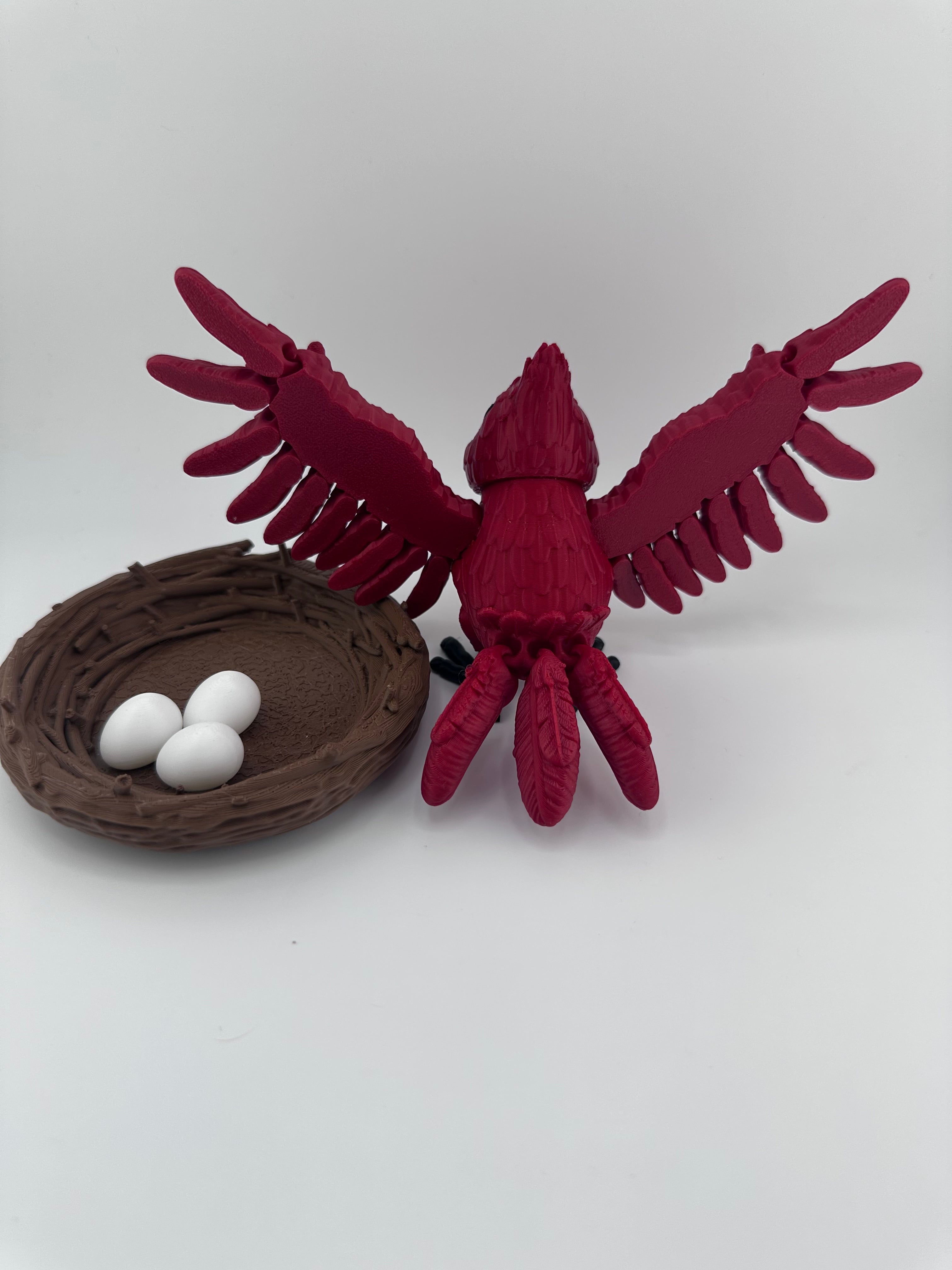 Cardinal with Nest Articulated 3D Printed