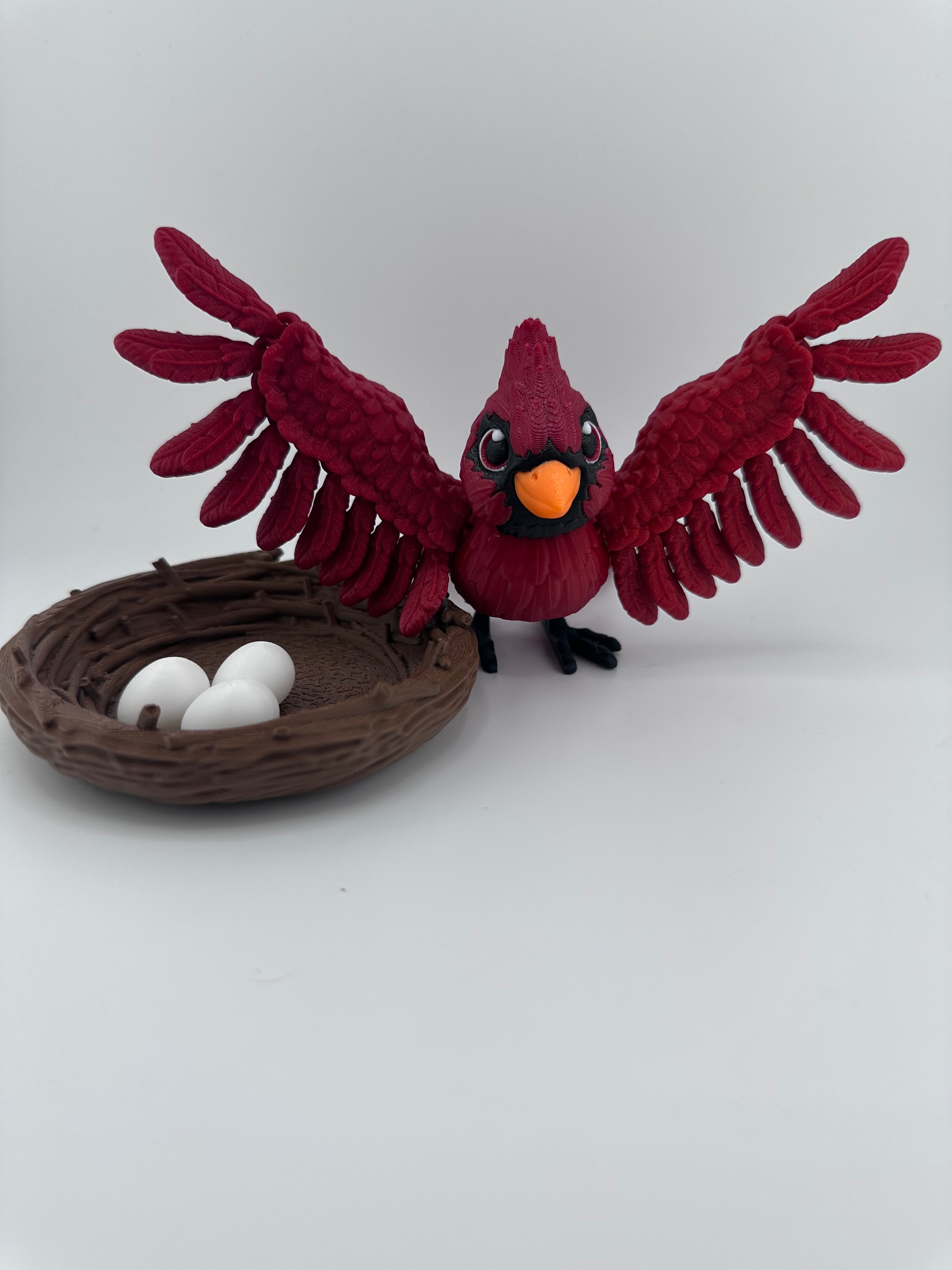 Cardinal with Nest Articulated 3D Printed