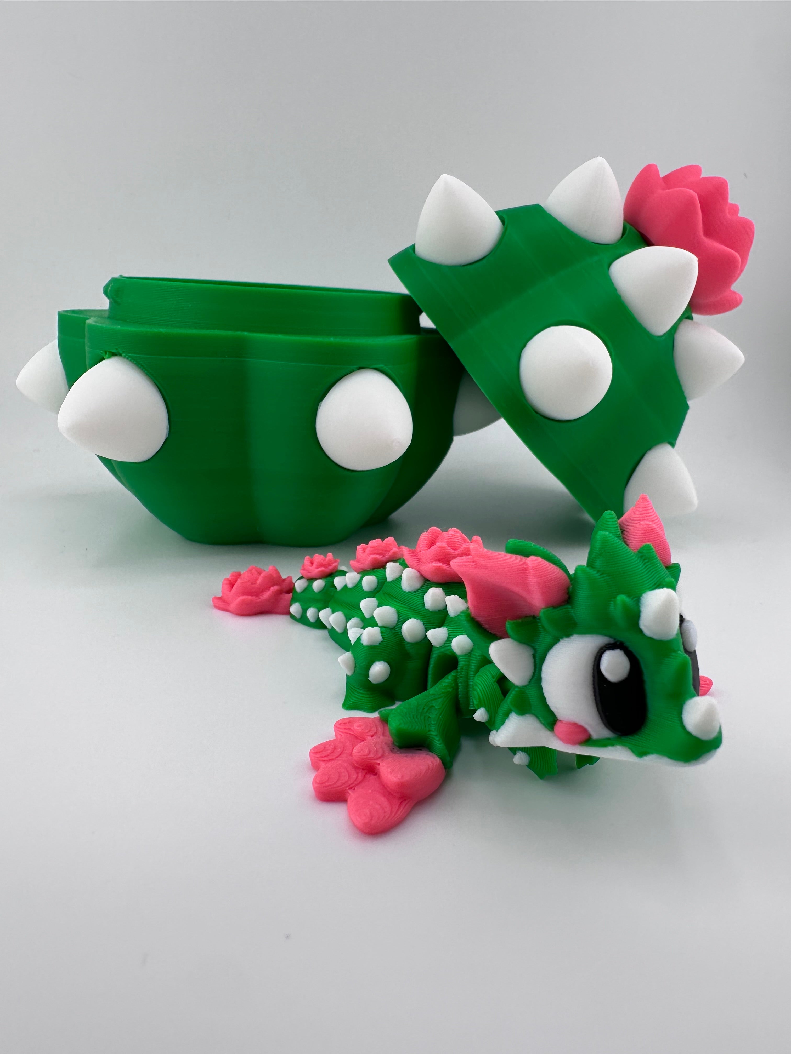 Cactus Dragon and Egg Set 3D Print Figurine and Container