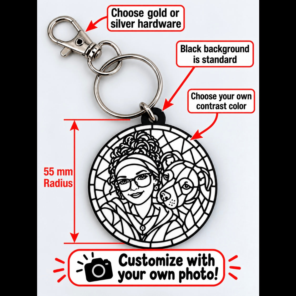 Personalized Stained Glass Effect Photo Keychain with FREE SHIPPING