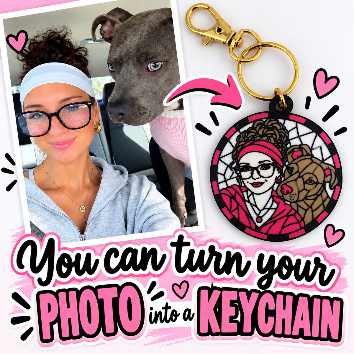 Personalized Stained Glass Effect Photo Keychain with FREE SHIPPING