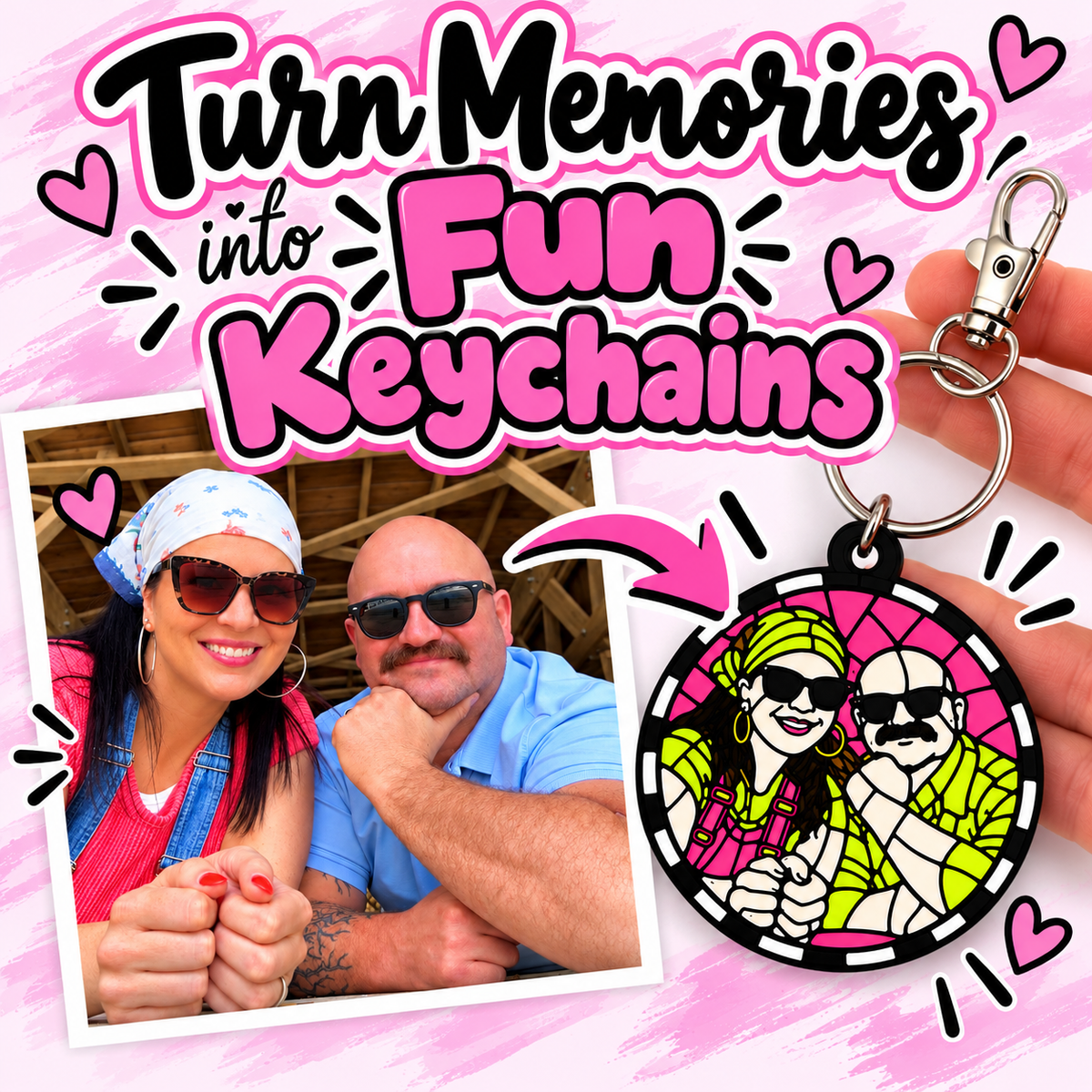 Personalized Stained Glass Effect Photo Keychain with FREE SHIPPING